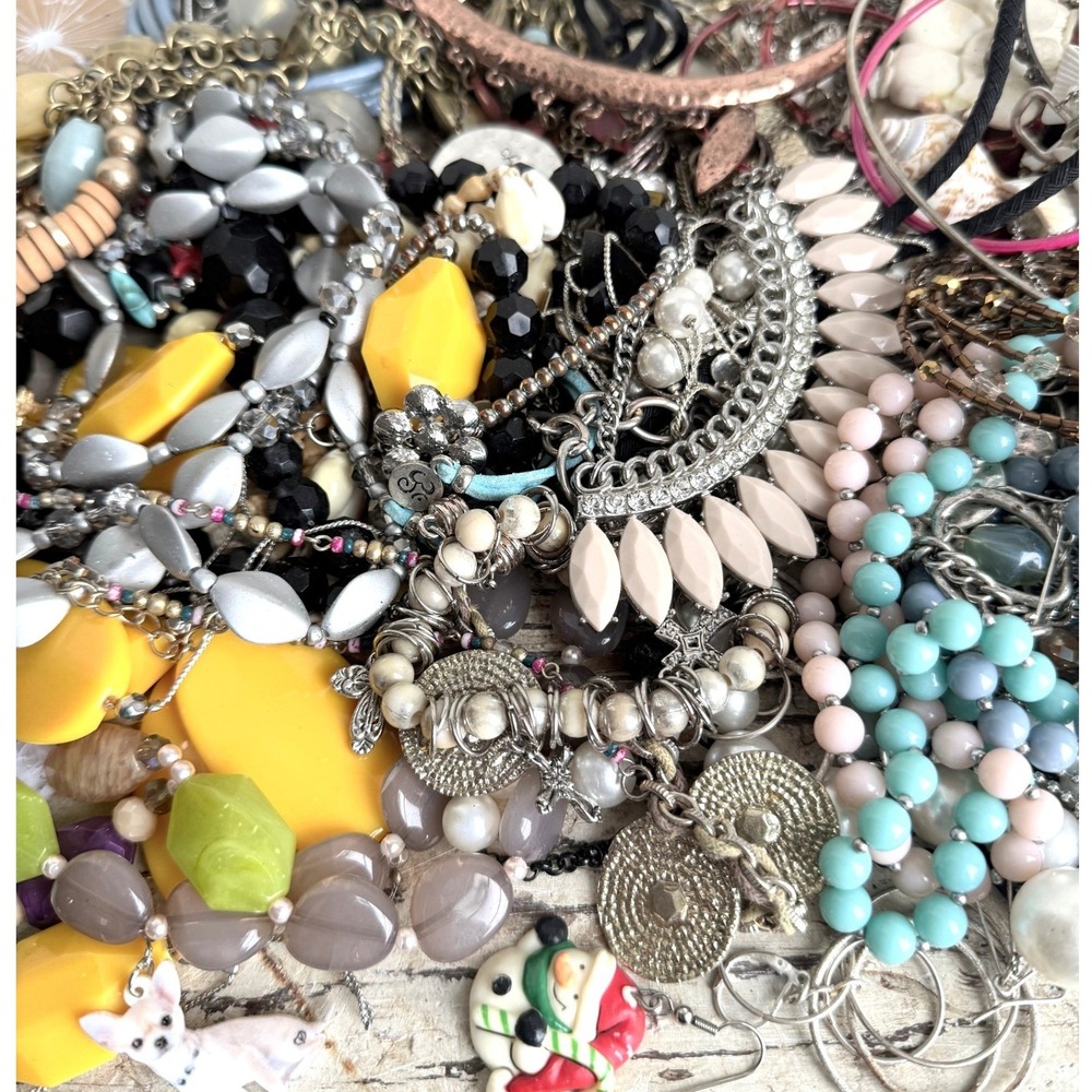 Mixed Jewelry Lot Necklaces Bracelets Earrings Rings Wearable‎ Repurpose Scrap I